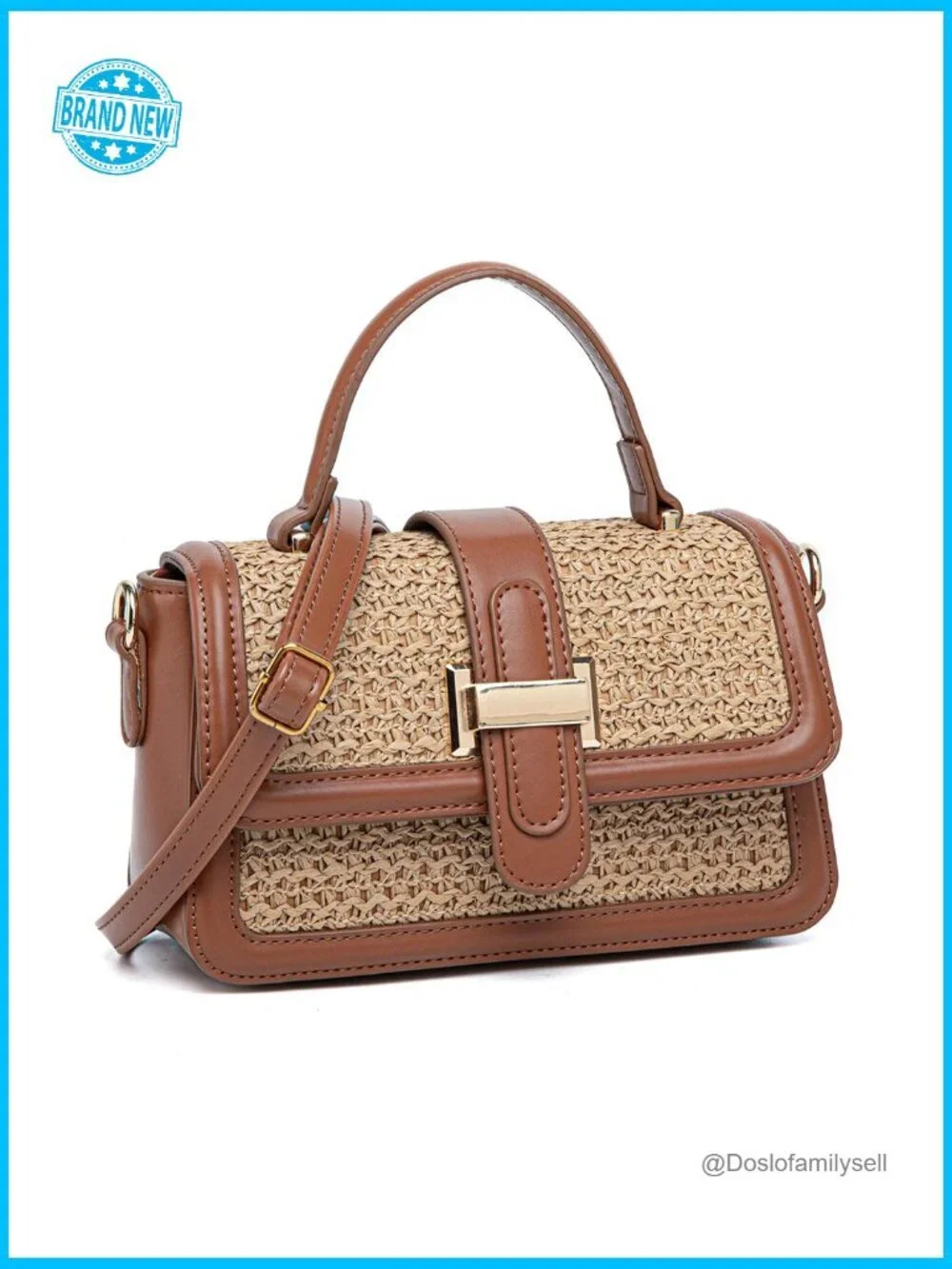 Top Handle Straw Crossbody Satchel Bag Summer Vacation Beach Handbag